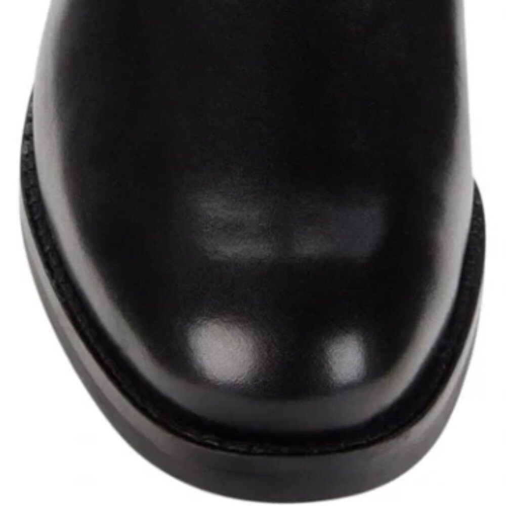 Cole Haan Clover Black Leather Riding Boots Stretch Gold Buckle Tall 7.5 NEW - Picture 4 of 5